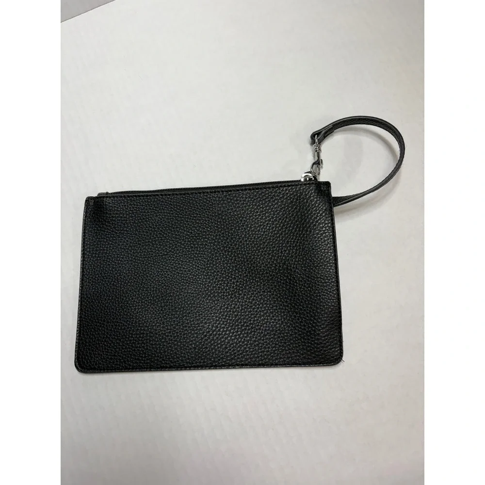 Calvin Klein Wristlet Pouch Black Pebble Faux‎ Leather Silver Logo H7DCZ6WF Chic